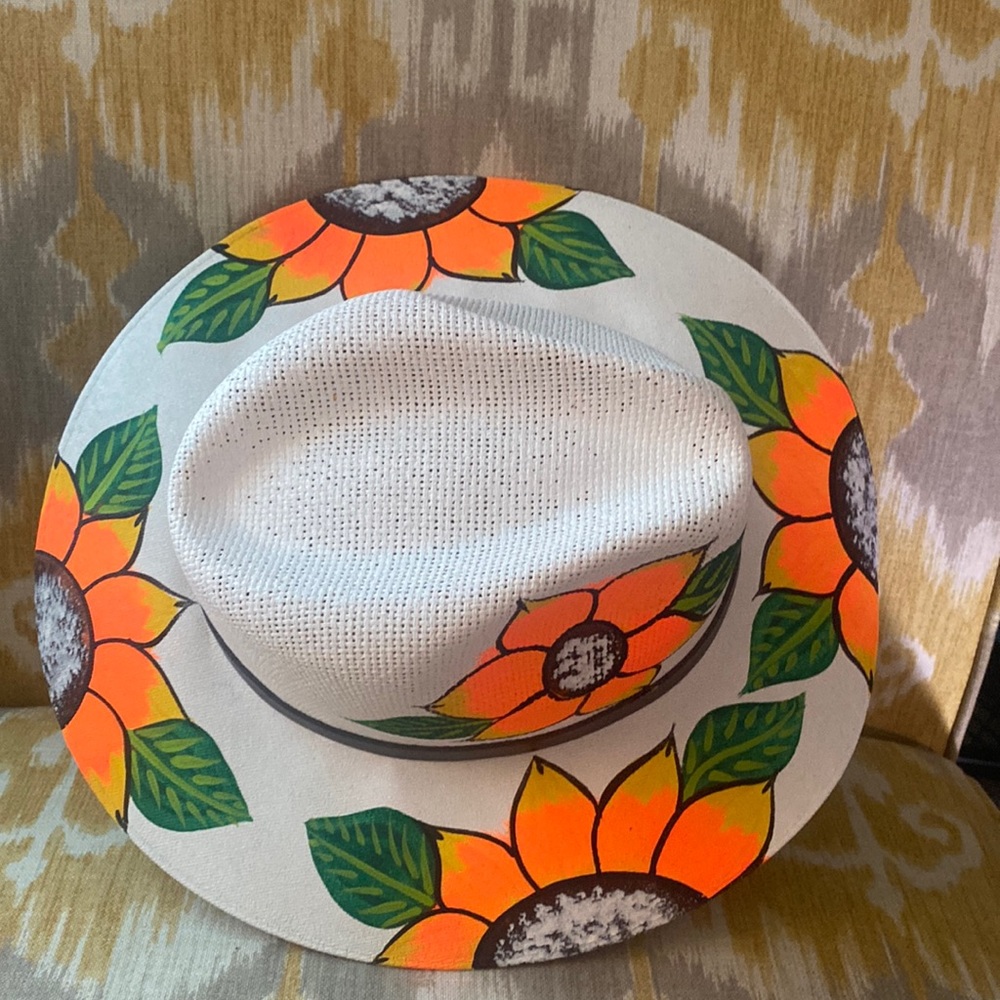 White hand painted summer hat
